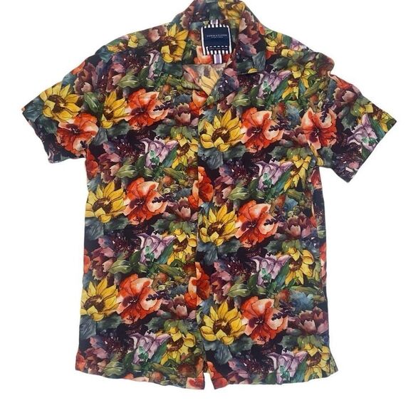 Denim & Flower Ricky Singh Bright Colorful Floral Short Sleeve Shirt Men Small - Picture 1 of 12